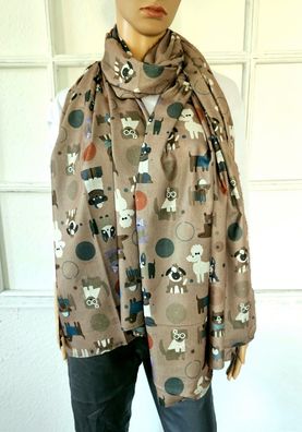 XL Winterschal Schal Tuch Halstuch weiche Viskose Hunderassen Khaki/Bunt