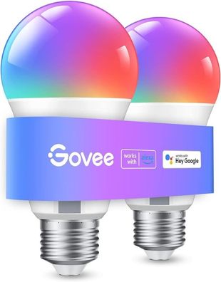 Govee Smart Glühbirne E27, Farbwechsel, Musiksync, 54 Szenen, 16 Mio. Farben, 2er Set