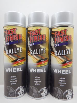 3x FAST FINISH CAR RALLYE Felgensilber SILBER FELGEN LACK KFZ Lackspray 500ml