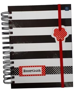 Dickes Rezeptbuch mit Hardcover Deckel Motiv: Schwarz+WeißA5 Ringbindung mit Gummi