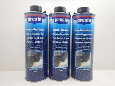 3x Presto Unterbodenschutz Unterboden Bitumen schwarz Rostschutz Rost Kfz 1000ml