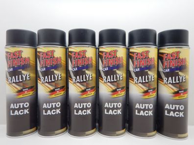 6x FAST FINISH CAR RALLYE Schwarz MATT Autolack LACK KFZ Lackspray 500ml