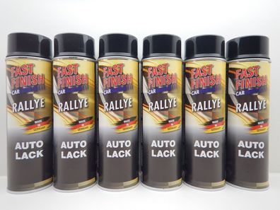 6x FAST FINISH CAR RALLYE Schwarz Glänzend Autolack LACK KFZ Lackspray 500ml