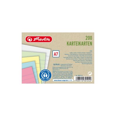 Herlitz Karteikarte A7 lin. fs Bl. Engel 200 eingeschweißt (4 Farben + weiß)