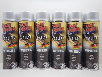 6x FAST FINISH CAR RALLYE Felgensilber SILBER FELGEN LACK KFZ Lackspray 500ml