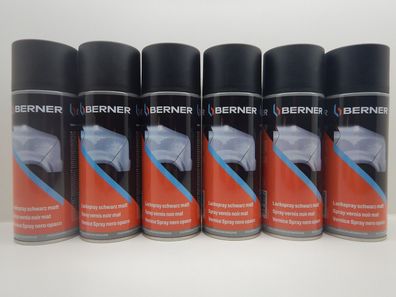 6x Berner Spraydose Lackspray schwarz matt 400ml RAL 9005 Autolack Kfz Lack