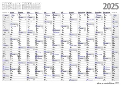 2025 ADINA Plakatkalender Wandkalender A0 119x84cm Lieferung: gefaltet