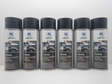 6x Lackspray SPRAY CORONA Schwarz MATT Hitzebeständig 650°C LACK 400ML