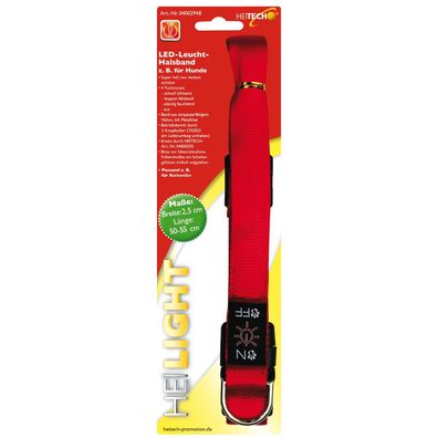 Heitech LED Leucht-Halsband für Hunde - rot - 2,5 x 50-55 cm