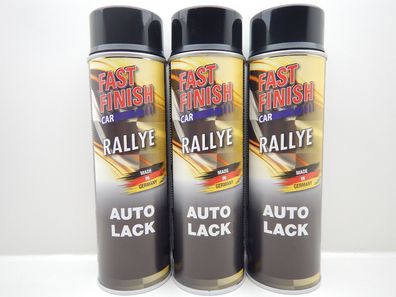 3x FAST FINISH CAR RALLYE Schwarz Glänzend Autolack LACK KFZ Lackspray 500ml