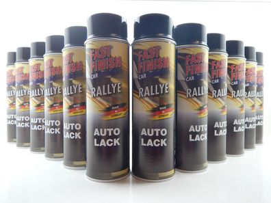 12x FAST FINISH CAR RALLYE Schwarz Glänzend Autolack LACK KFZ Lackspray 500ml