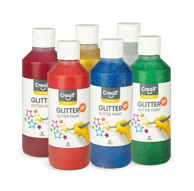 CREALL® Glitter Glitzerfarbe, 6x 250 ml