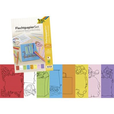 Flechtpapier Set, 24 Flechtbögen in 8 Farben sortiert, DIN A4