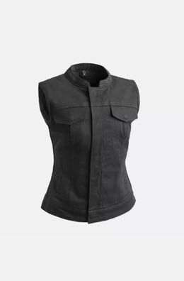 Women´s motorcycle textile vest black denim motorcycle vest biker club vest