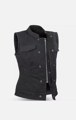 Damen Motorradweste-Textilweste - Schwarze Denim Kutte-Bikerweste, Clubweste