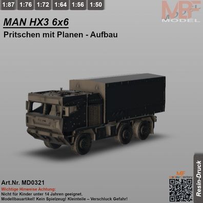 MAN HX3 6x6 Pritsche mit Planen-Aufbau 1:72 - 1:87 - NEU - Bausatz