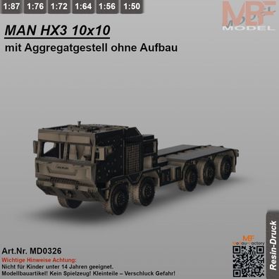 MAN HX3 10x10 mit Aggregatgestell ohne Aufbau 1:72 - 1:87 - NEU - Bausatz