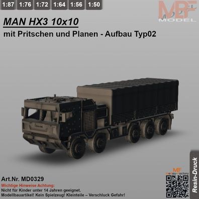 MAN HX3 10x10 Pritschen mit Planen-Aufbau Typ02 1:72 - 1:87 - NEU - Bausatz