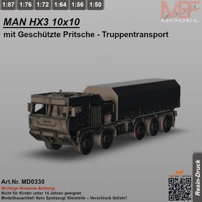 MAN HX3 10x10 Geschützte Pritsche Truppentransport 1:72 - 1:87 - NEU - Bausatz