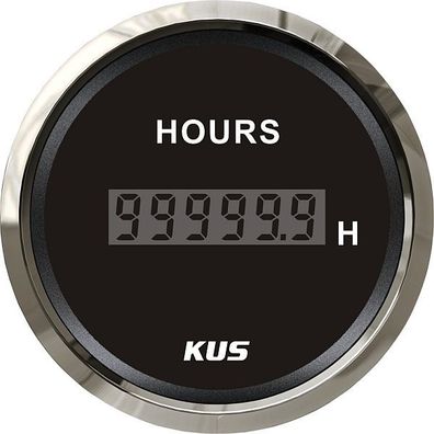 KUS digitaler Stundenzähler 52er Armatur 6-stellig Edelstahl schwarz