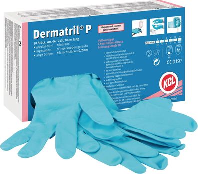 Einw.-Handsch. Dermatril P 743 Gr.7 blau Nitril 50 St./Box