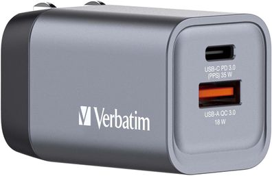 Verbatim GaN Charger 35 W, 2 Ports USB-C Ladegerät, Power Adapter mit USB-C und