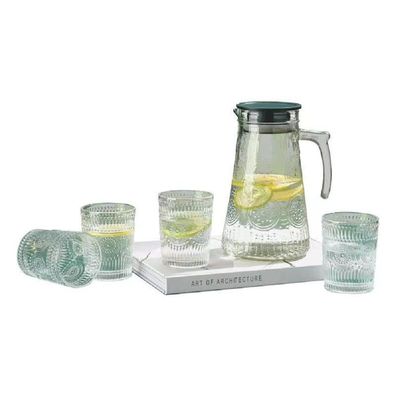 1,8 Liter Krug Karaffe 4 Gläser je 250ml Glas Trinkgläser Limonade Wasser 5 tlg