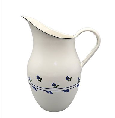 Emaille Wasserkanne, Waschtisch Kanne, Wasch Kanne Creme Blümchen 2,5 Liter