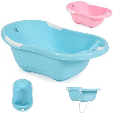 Babybadewanne Lilly platzsparend mit Wasserablauf, Ablagefächer für Zubehör