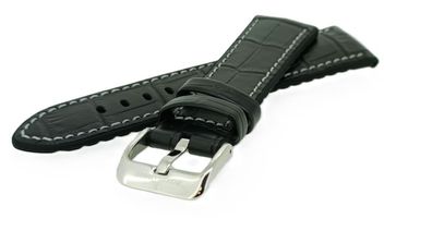 Jacques Lemans | Uhrenarmband Leder schwarz 22mm Krokoprägung 1-2117