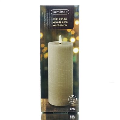 Lumineo LED Wachskerze Light Grey hellgrau Ø 7 cm Höhe 19 cm warmweiß Indoor