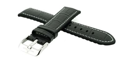 Jacques Lemans | Uhrenarmband Leder schwarz 22mm Krokoprägung 1-2091