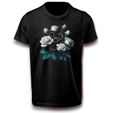 Rosen Pflanze Natur Blumen Gewächs Schlange Reptil Tiere T-Shirt 134 - 3XL Baumwolle