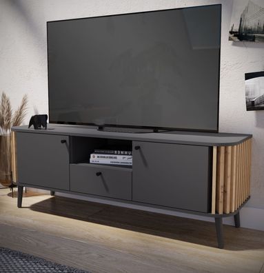 TV Lowboard Fernseher Unterschrank Eiche Artisan grau Flat TV Board 140 cm Pretty