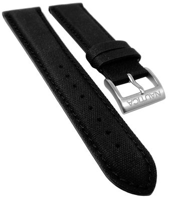 Nautica > Uhrenarmband 22mm Leder / Textil schwarz > Ton in Ton Naht