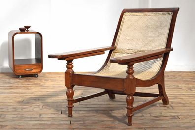 Lounge Sessel Liegestuhl Wiener Geflecht Antik Kolonial Alt Vintage Teak Holz Stuhl