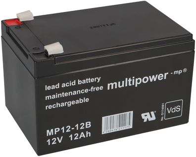 Multipower Blei-Akku MP12-12B Pb 12V 12Ah VdS G114091, Faston 6,3