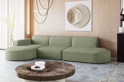 Ecksofa Designer, Sofa L form MODENA stoff Poso Hellgrün Links