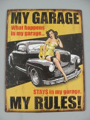 Blechschild, Reklameschild My Garage, Pin- Up Schild, Auto, Wandschild 33x25 cm