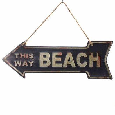 Blechschild, Reklameschild als Pfeil, This Way Beach Hinweis Schild 15x40 cm