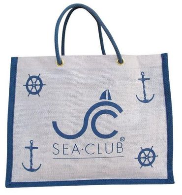 Jute-Tasche, maritime Einkaufstasche mit Anker und Steuerrad Motiv