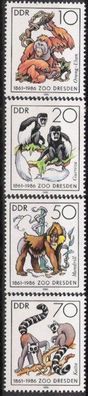 DDR Nr.3019/22 * * 125 Jahre Dresdener Zoo 1986, postfrisch