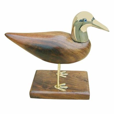 Möwe, Maritime Deko Figur aus Sheesham Holz und Messing, geschnitzt 20 cm