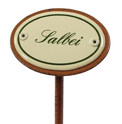 Kräuterschild Salbei, Emaille Kräuterstecker, Beetstecker mit Erdspieß 25 cm