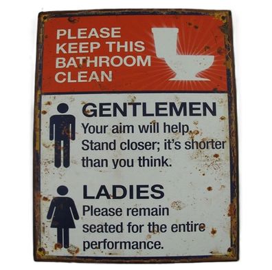 Blechschild, Reklameschild Please Bathroom Clean, Hinweis Wandschild 25x20 cm