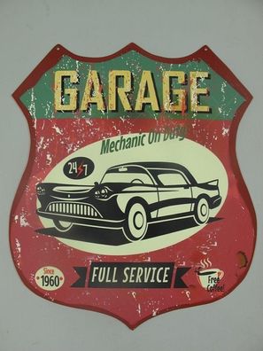 Blechschild, Reklameschild Garage Full Service, Auto Wandschild 35x30 cm