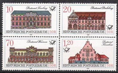 DDR Nr.3067/70 ZD * * Historische Postgebäude 1987, postfrisch