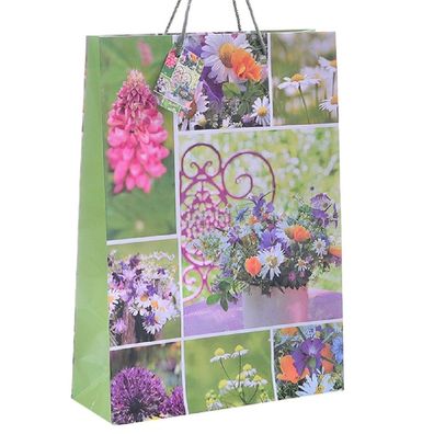 10 Stück Geschenktüte 'Blumencollage', Papiertüten Tragetaschen Groß 34 cm