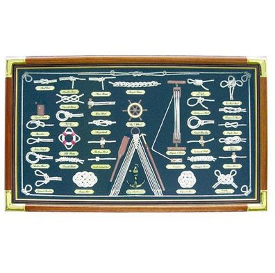 Knotentafel hinter Glas, XXL Knotenbild maritime Kleinode und Knoten Englisch