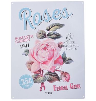 Blechschild, Reklameschild Rosen Schild, Romantic Garden Wandschild 40x30 cm